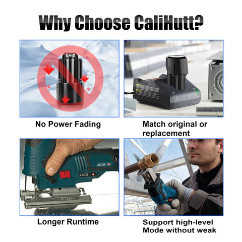 Calihutt high-cycle life supports durable replacement for Bosch 12V tools.