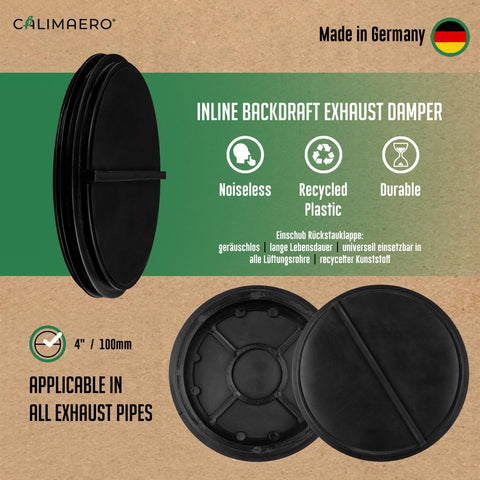 Calimaero 4-Inch dryer vent damper demonstrates draft protection around the dryer.