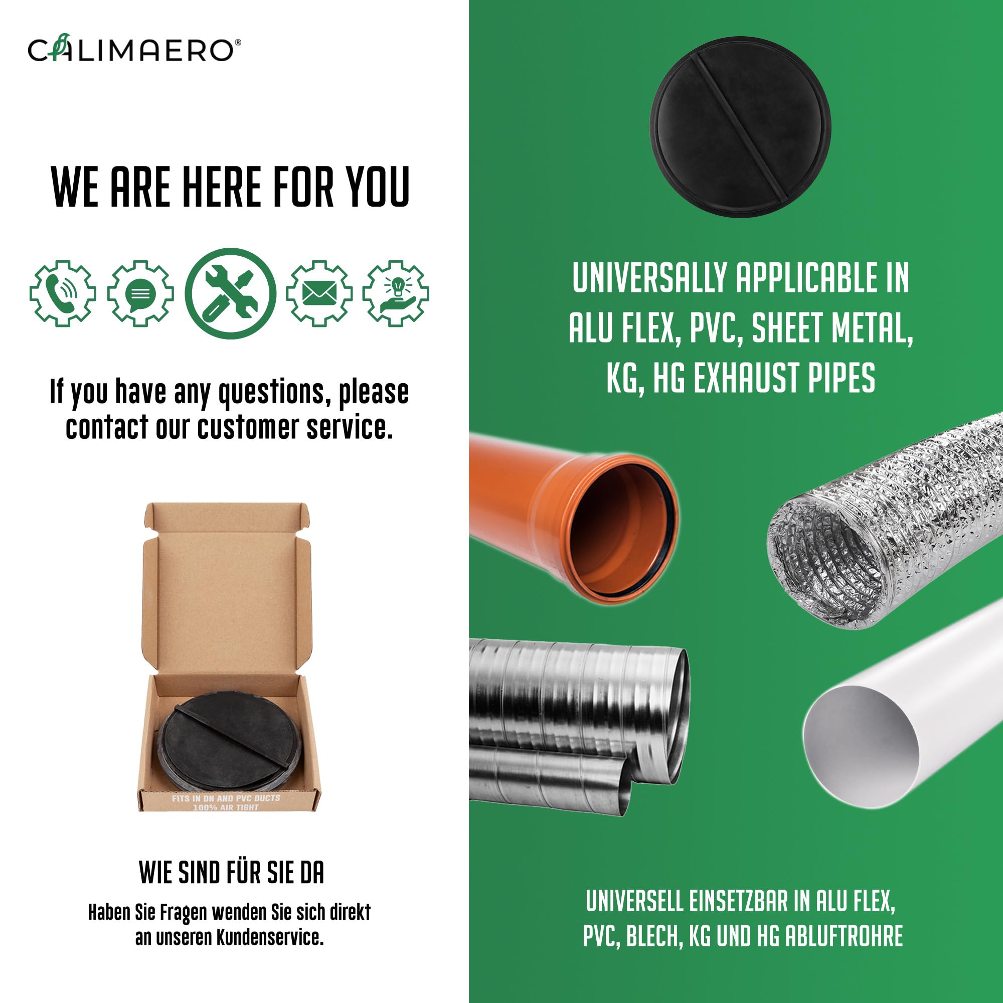Calimaero damper rubber seal detail highlights quiet operation.