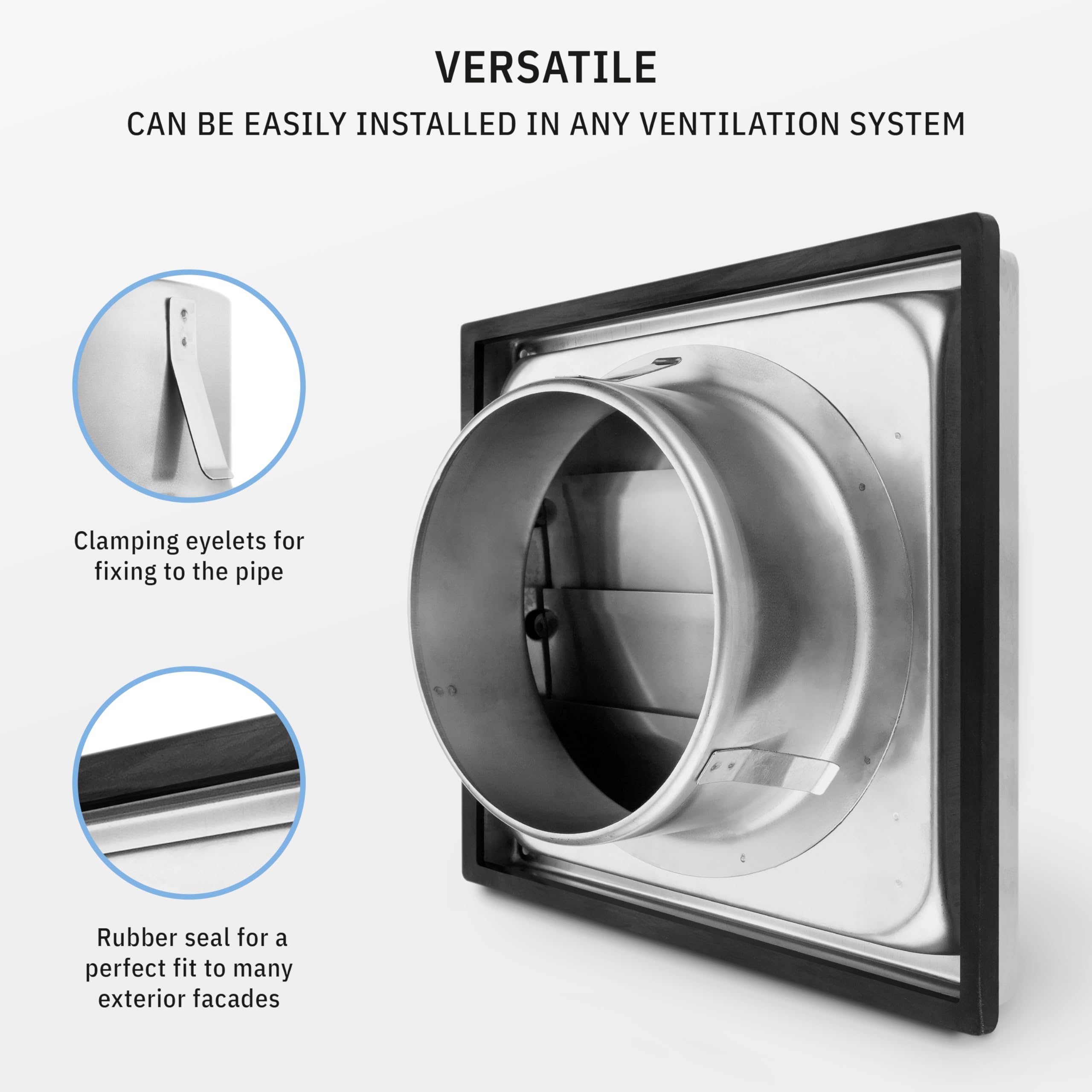 Calimaero VKE 4in vent cover closeup flaps demonstrating automatic closure