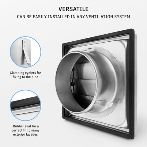 Calimaero VKE 4in vent cover closeup flaps demonstrating automatic closure
