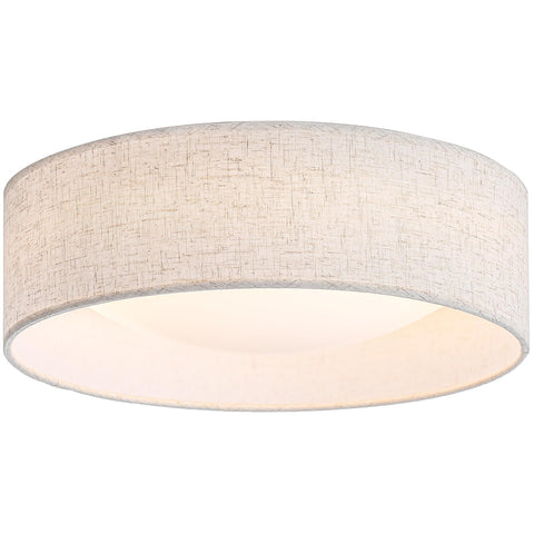 CALOKES 13-inch fabric flush mount shade close-up shows natural linen texture and warm light.