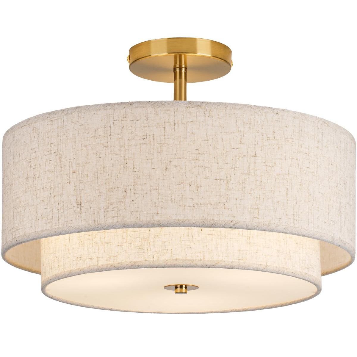 CALOKES 16 inch double drum gold ceiling light with three bulbs for modern living rooms.