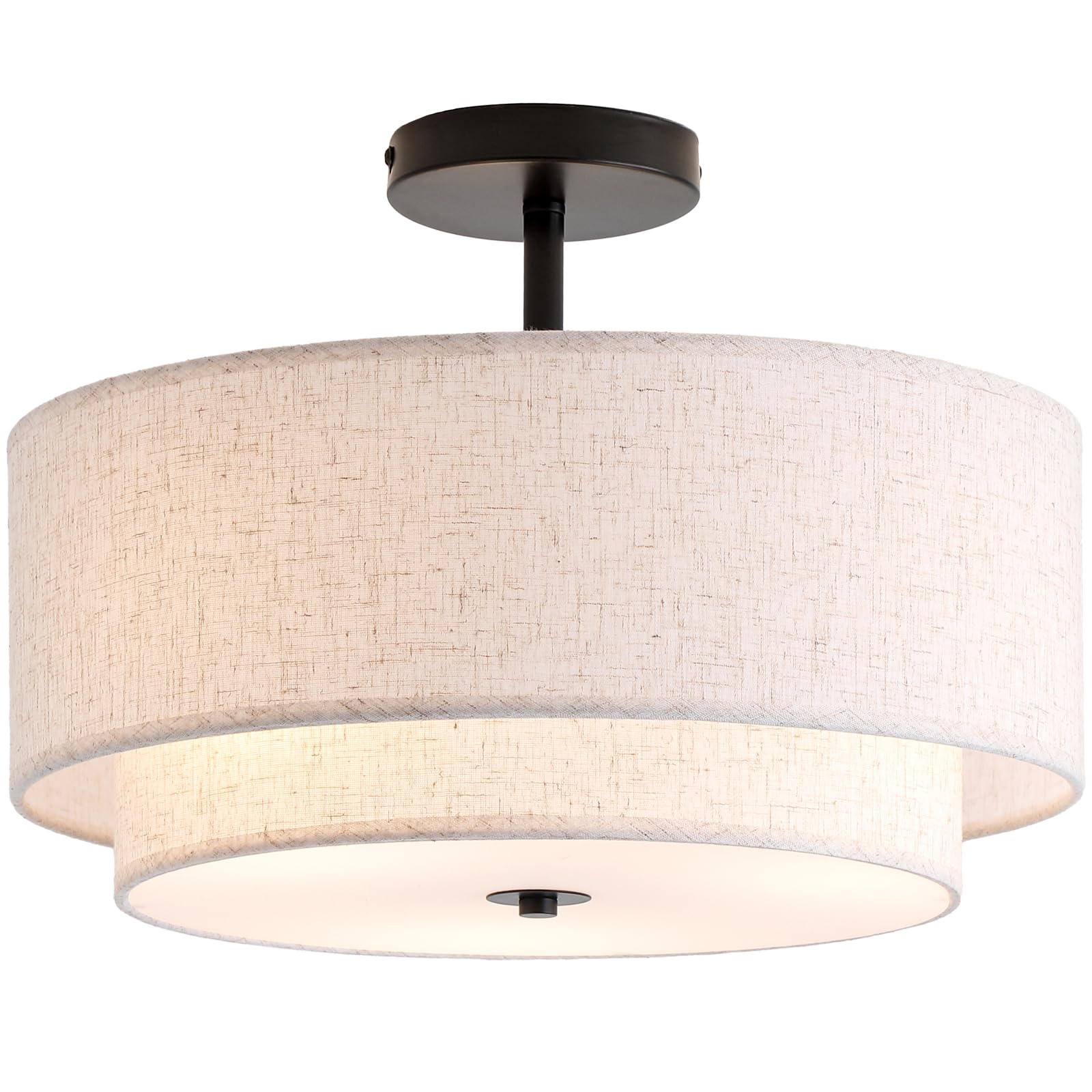 CALOKES 16-inch double drum ceiling light front view showing balanced ambient illumination