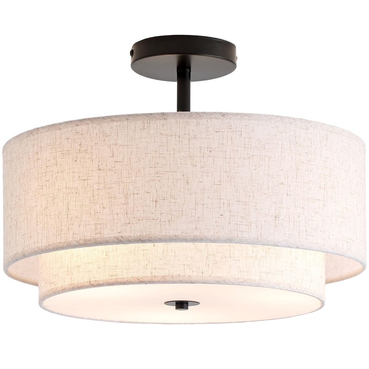 CALOKES 16-inch double drum ceiling light front view showing balanced ambient illumination