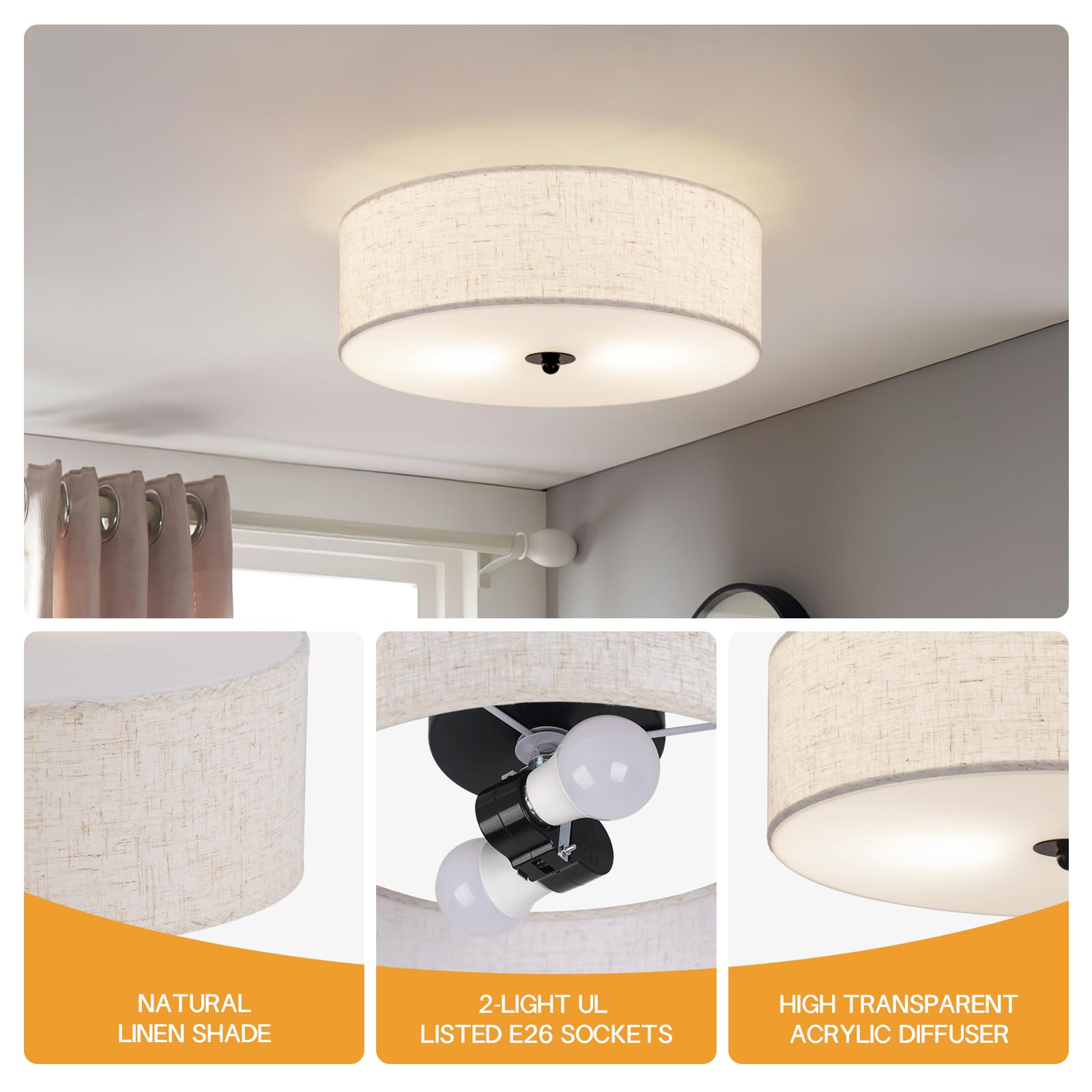 CALOKES 2-light ceiling fixture with drum shade delivers balanced illumination