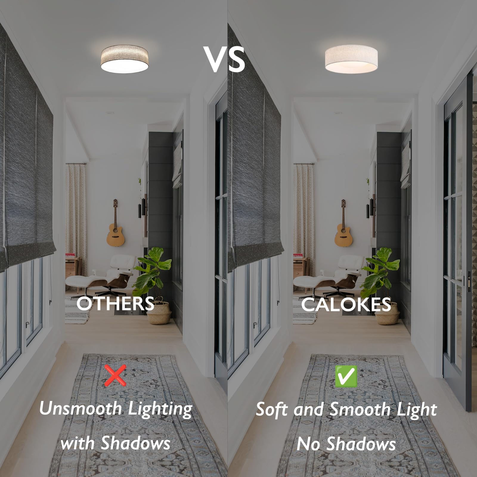 CALOKES hallway ambient lighting with slim, low-profile flush mount.