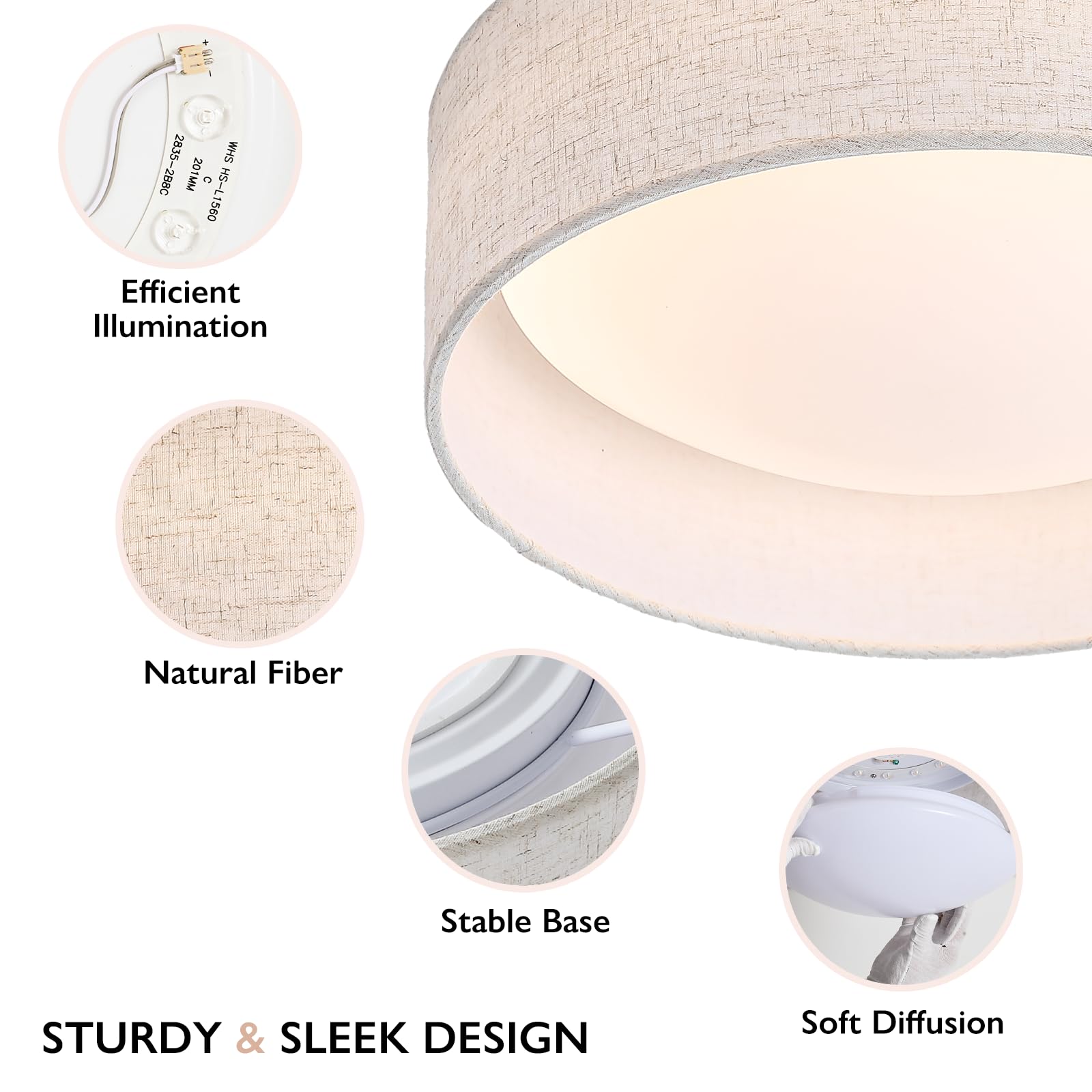 CALOKES linen drum ceiling light in a cozy bedroom setting for ambient lighting.