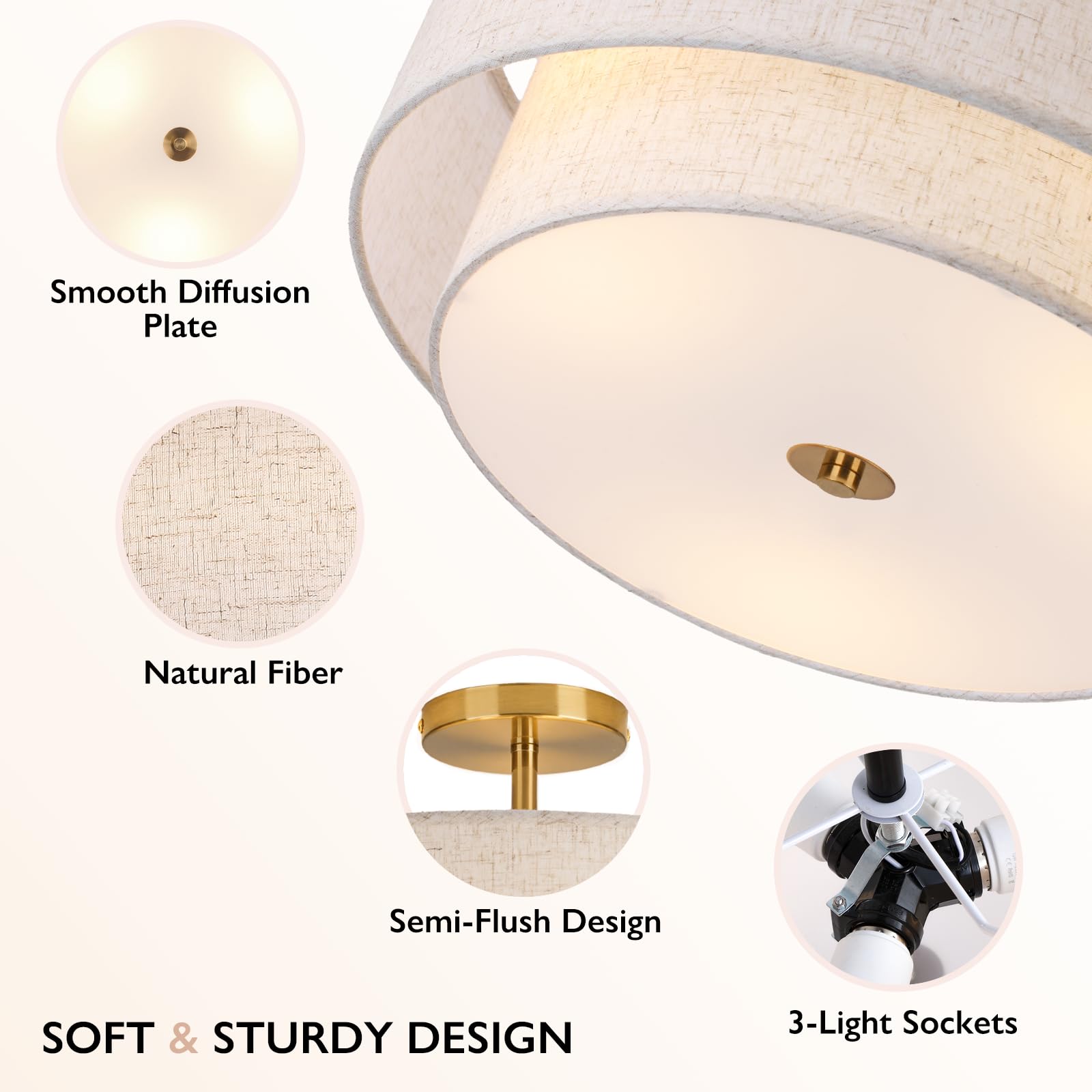 CALOKES semi flush mount showcases dual drum design for sophisticated hallways and entryways.