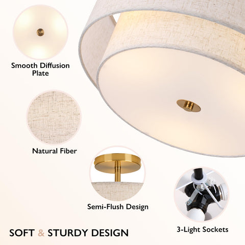 CALOKES semi flush mount showcases dual drum design for sophisticated hallways and entryways.