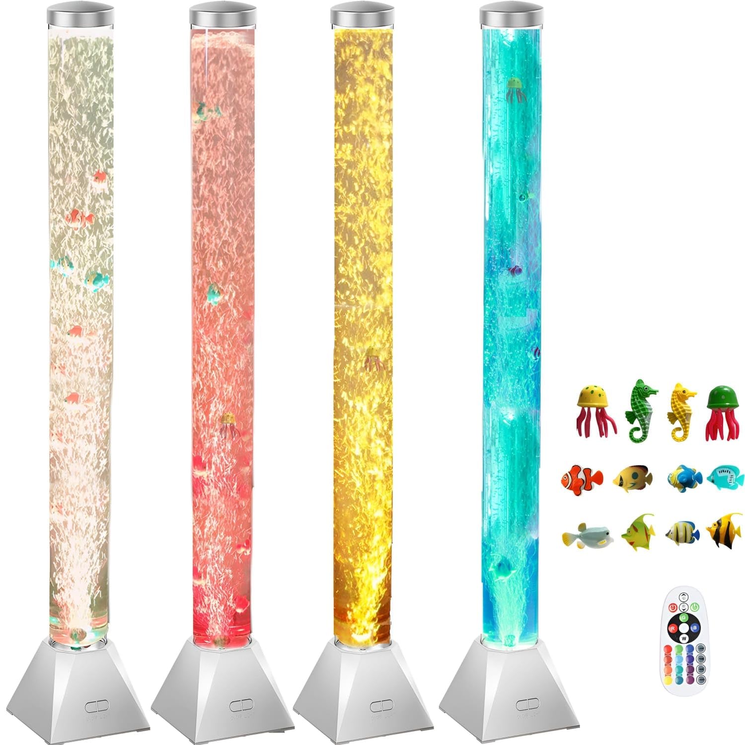 CALOVER 4ft silver sensory bubble tube close-up with calming bubbles for sensory rooms