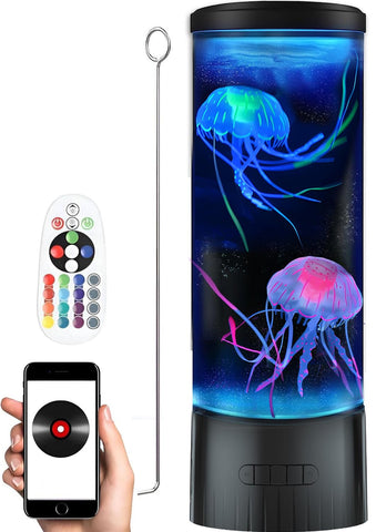 CALOVER Jellyfish Lamp glows softly on a bedside table for calming ambient light