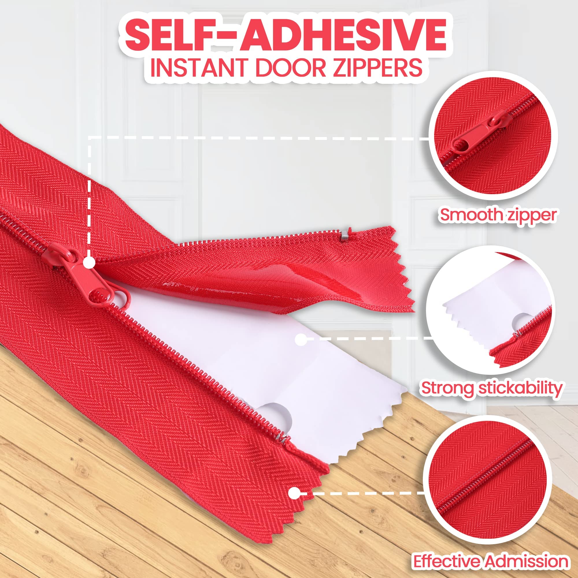 CALPALMY dust zipper with self-adhesive tape enables instant doorway creation.