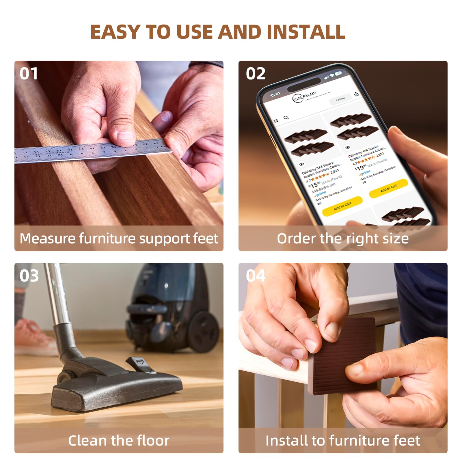 CalPalmy rubber cups bottom grip preventing sliding on tile and vinyl floors