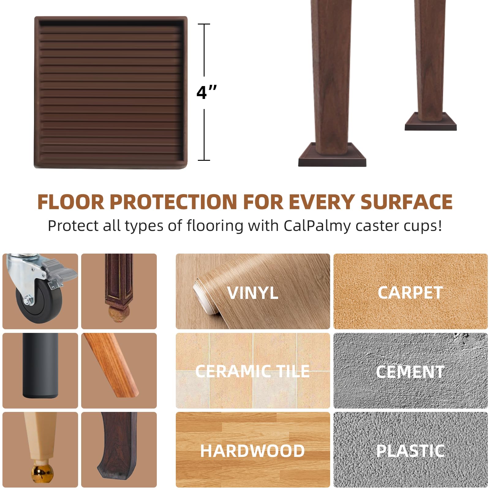 CalPalmy 4x4 rubber cups distributing weight under bulky furniture pieces
