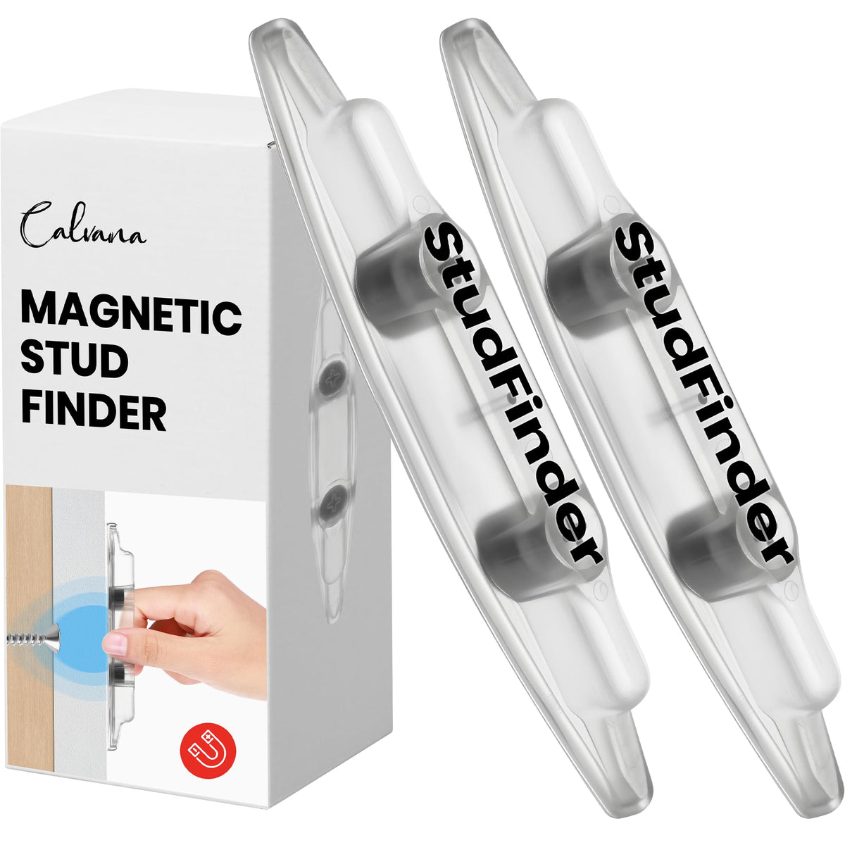Calvana magnetic stud finder: front view for quick, battery-free wall scanning.