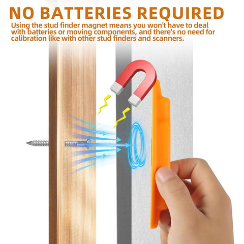 Calvana wall scanner detects nail heads through drywall without batteries.