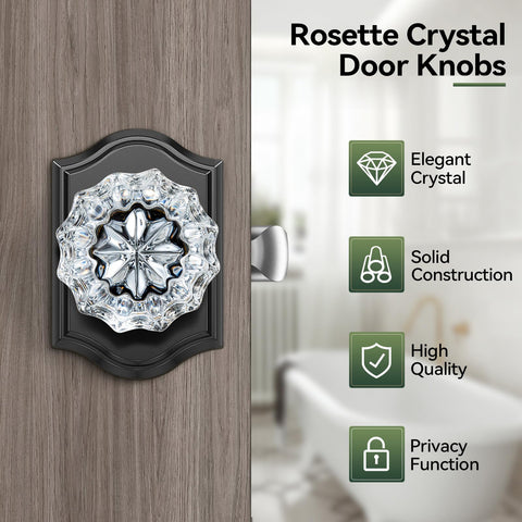 Close-up of Calzibeno black crystal door knob showing crystal rosette detail.