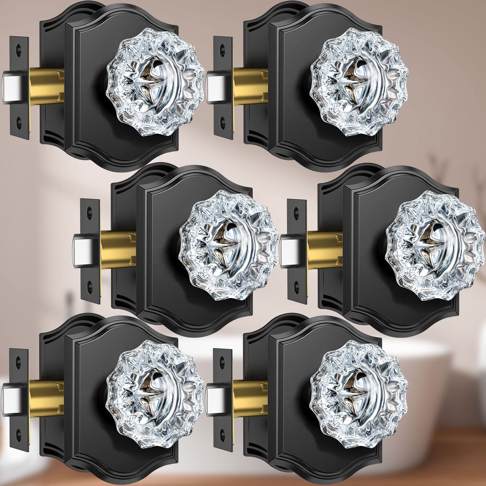Calzibeno black crystal door knob set, front view, adds timeless elegance to interiors.