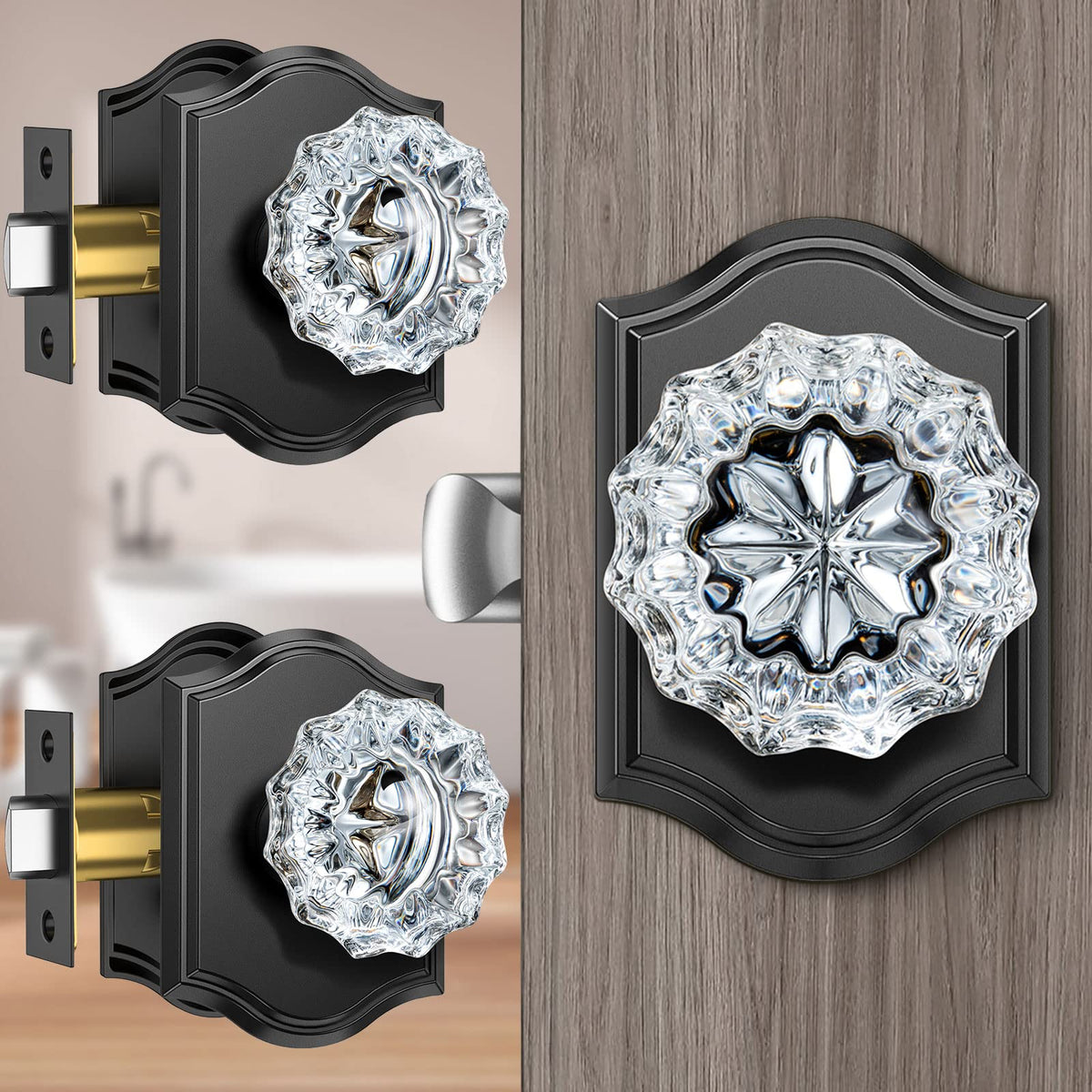Calzibeno crystal door knob with privacy lock close up for bedroom or bath