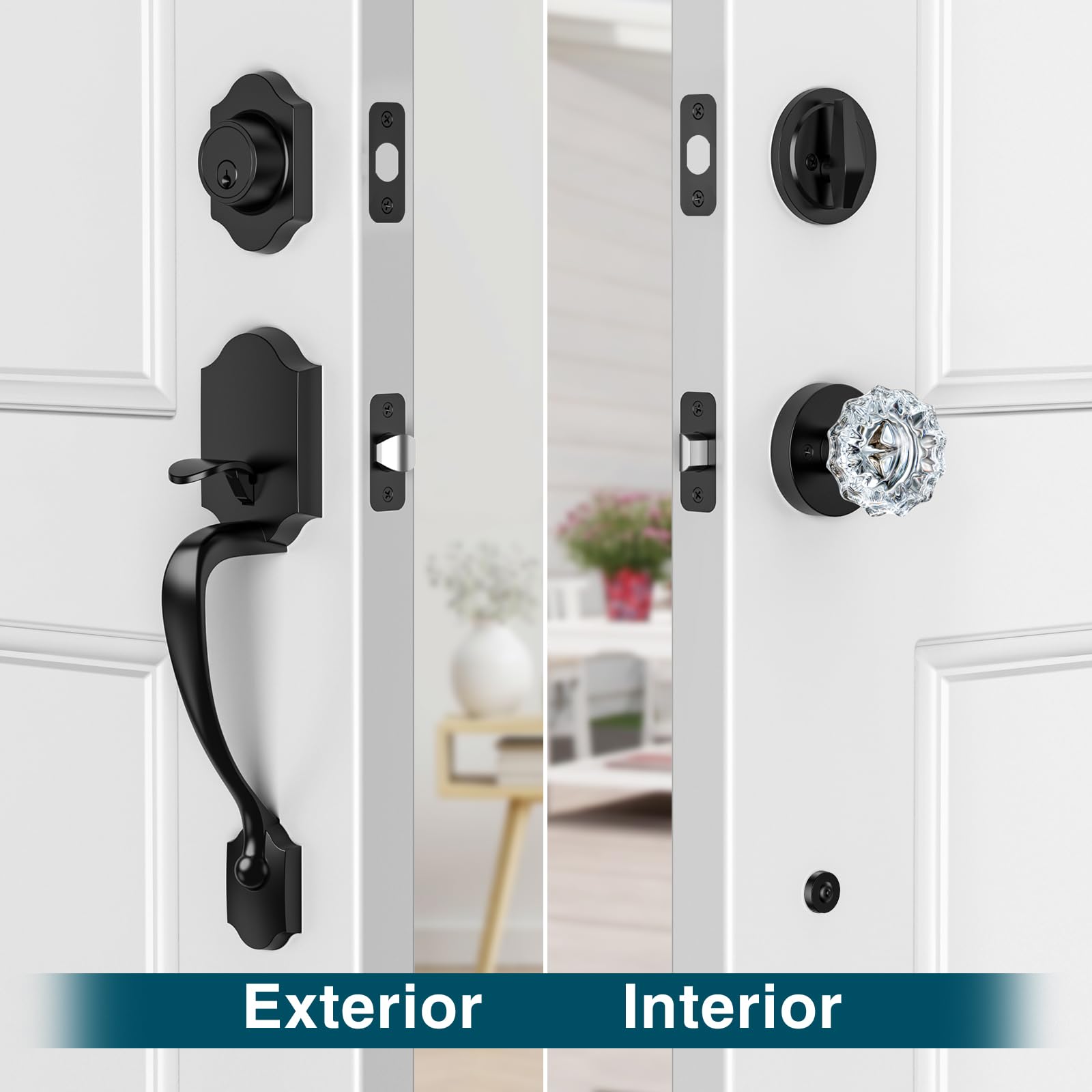 Calzibeno matte black front-door handle on door for stylish security