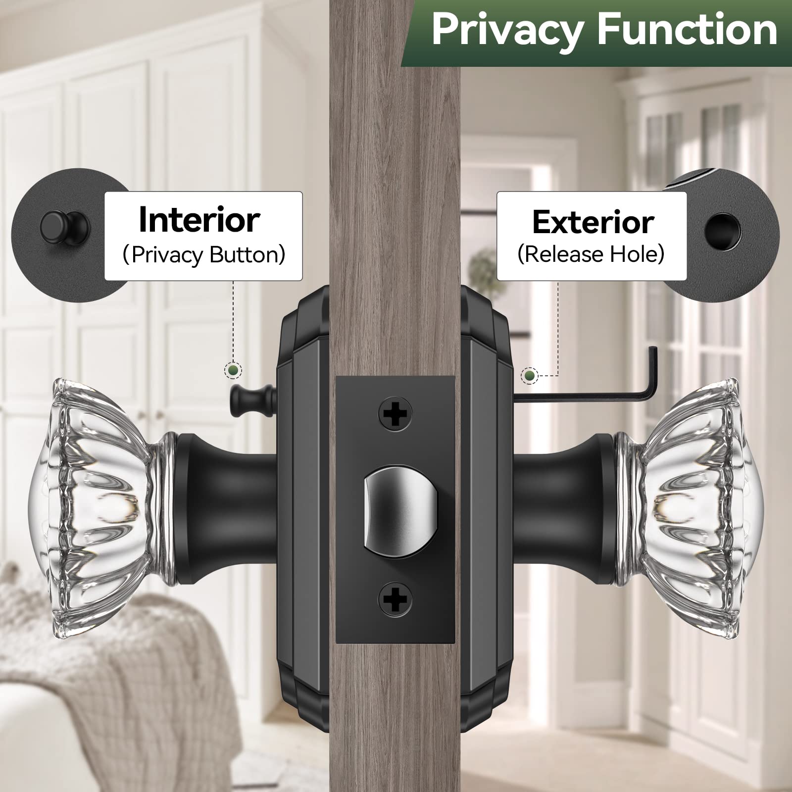 Calzibeno privacy lock interior knob for bedroom or bathroom doors.