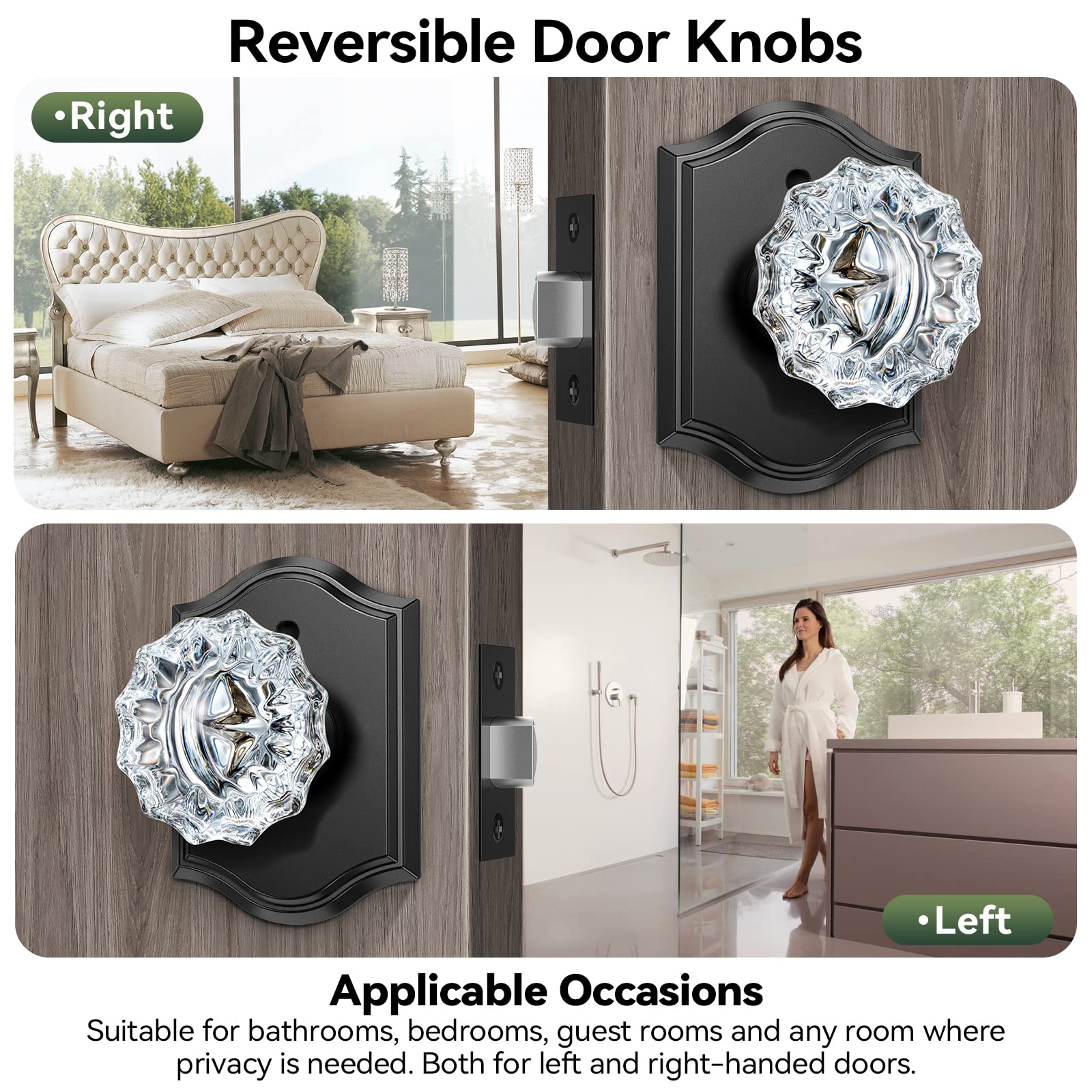 Calzibeno universal fit crystal knob works with common interior doors