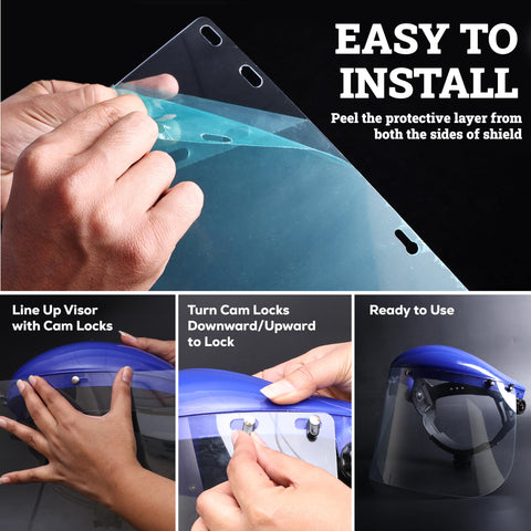 SAFE HANDLER cam-lock replacement enables quick, tool-free shield swaps.