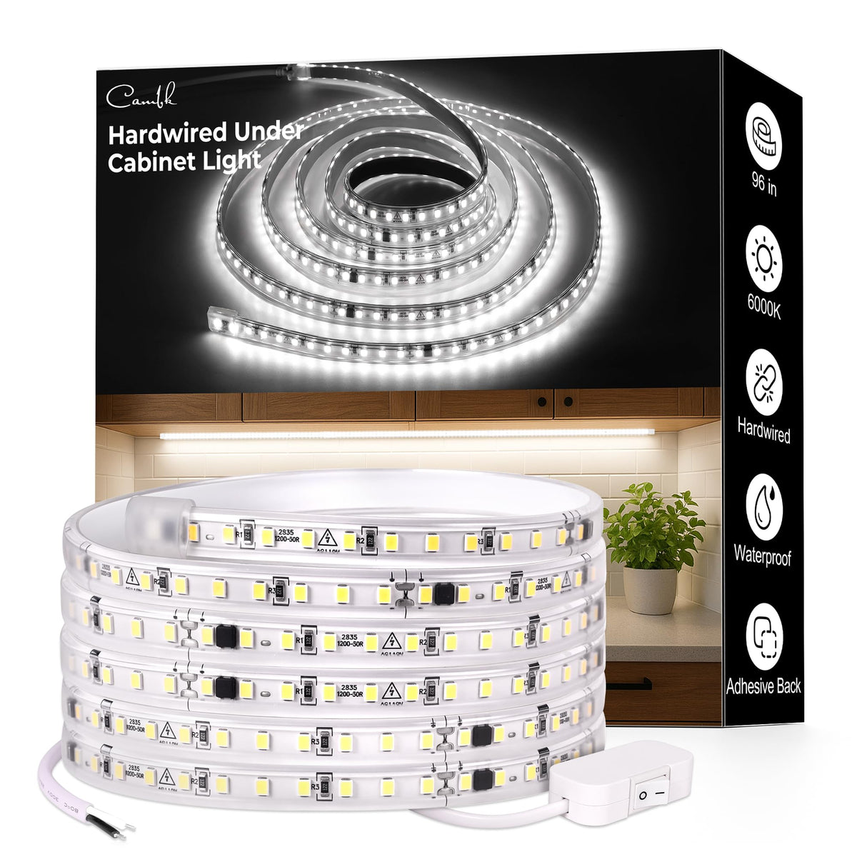 Cambk 96-inch hardwired under-cabinet light delivers steady daylight illumination.