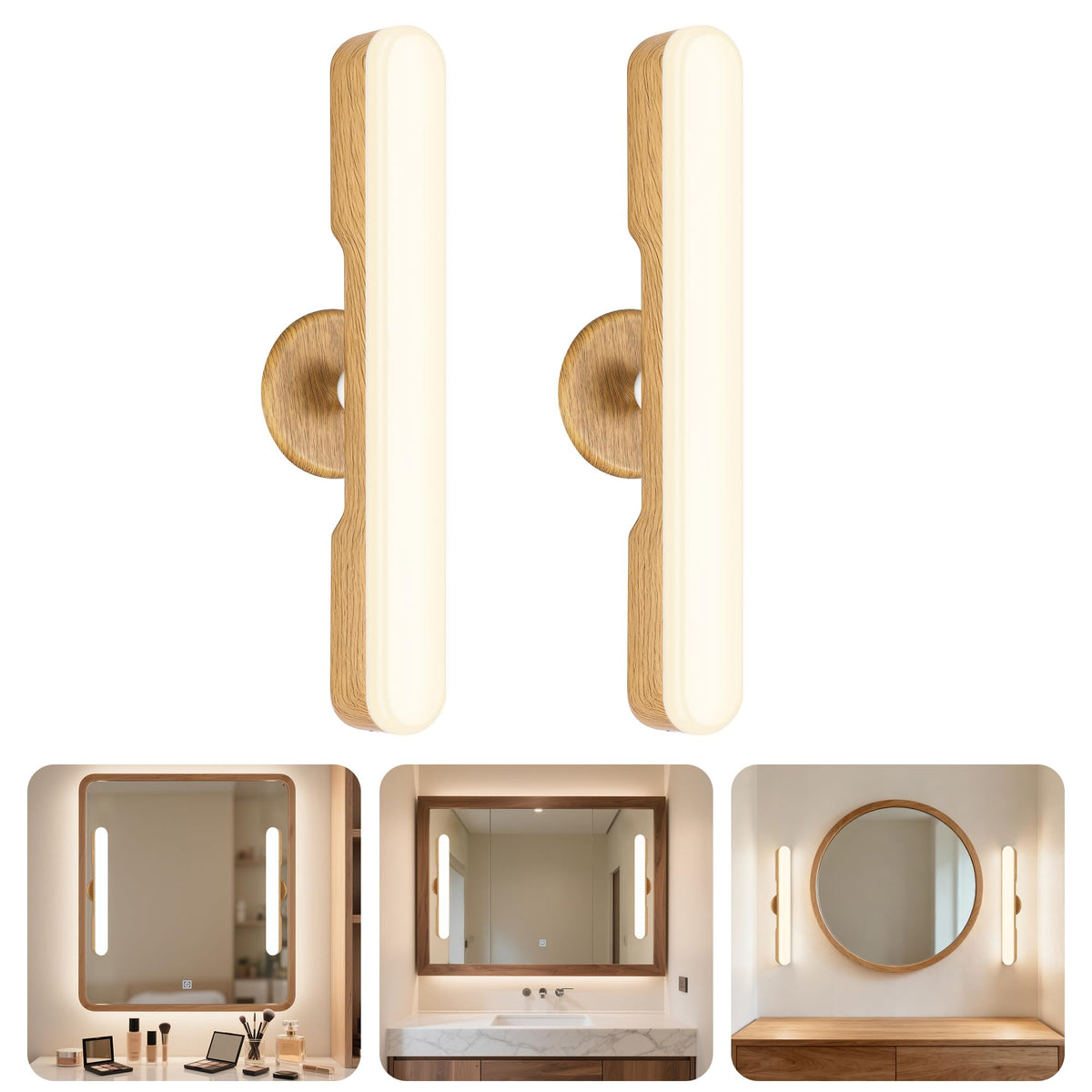 Cambk wireless vanity lights mounted on mirror for even makeup illumination