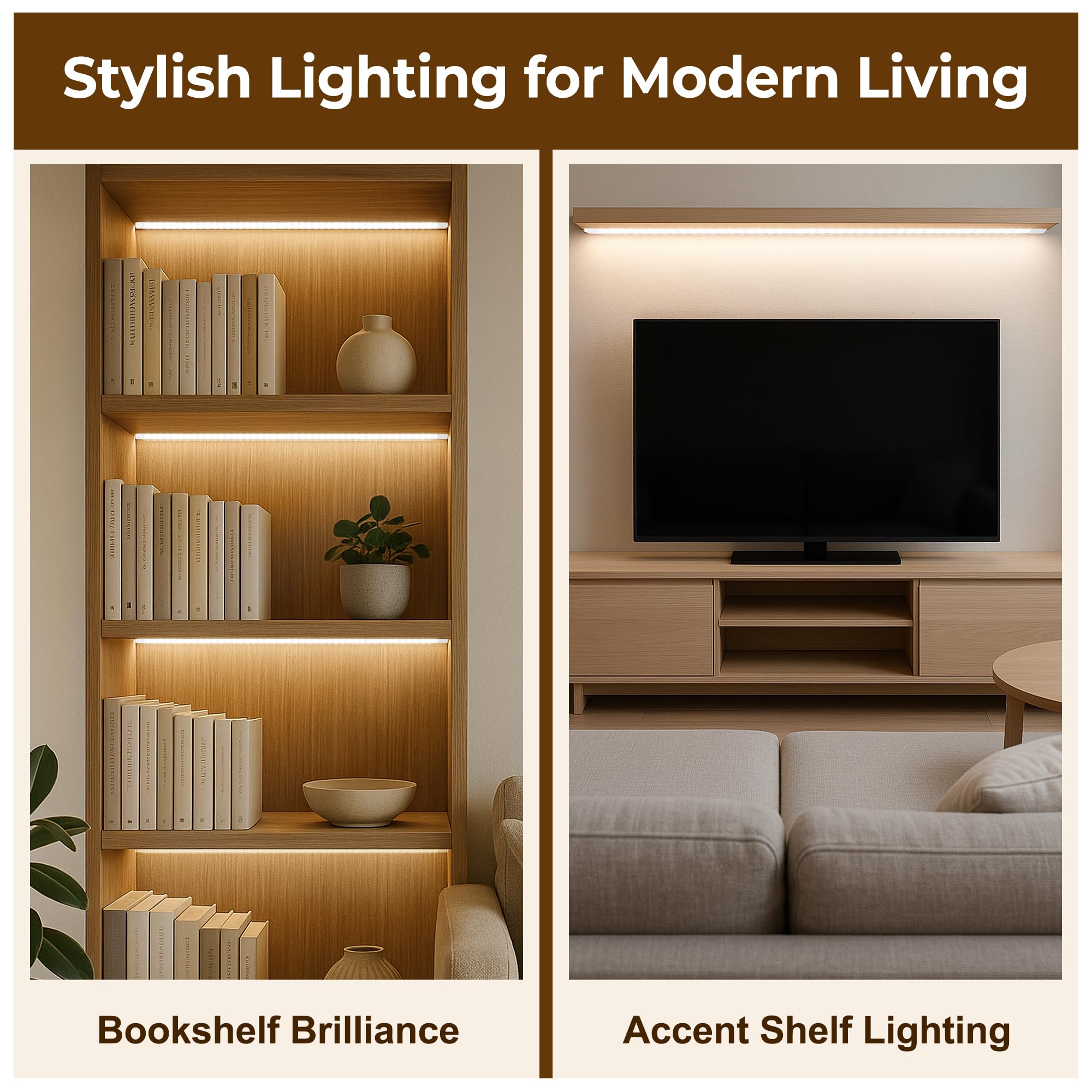 Cambk versatile under-shelf lighting for pantry or bookshelf areas.