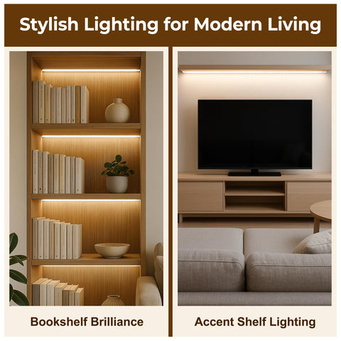 Cambk versatile under-shelf lighting for pantry or bookshelf areas.