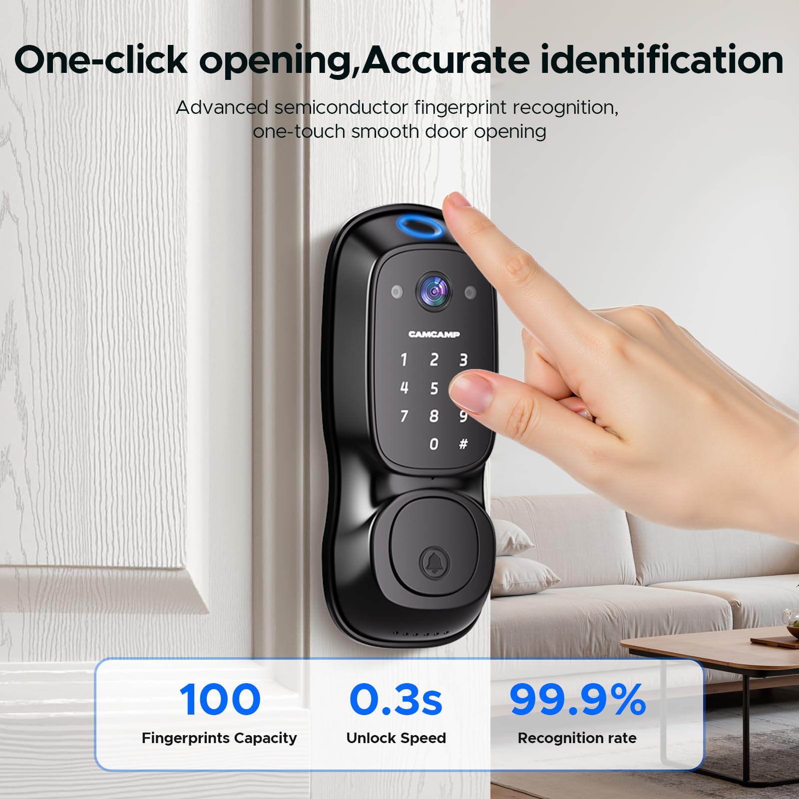 Camcamp Smart Door Lock app control enables remote management from anywhere.