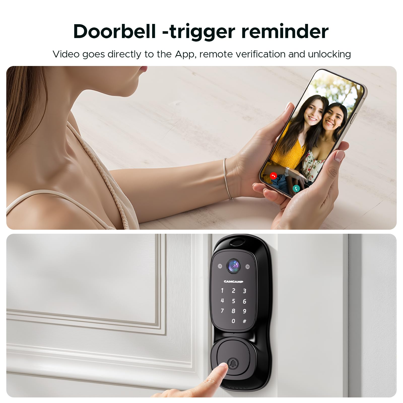 Camcamp Smart Door Lock fingerprint recognition for quick access.