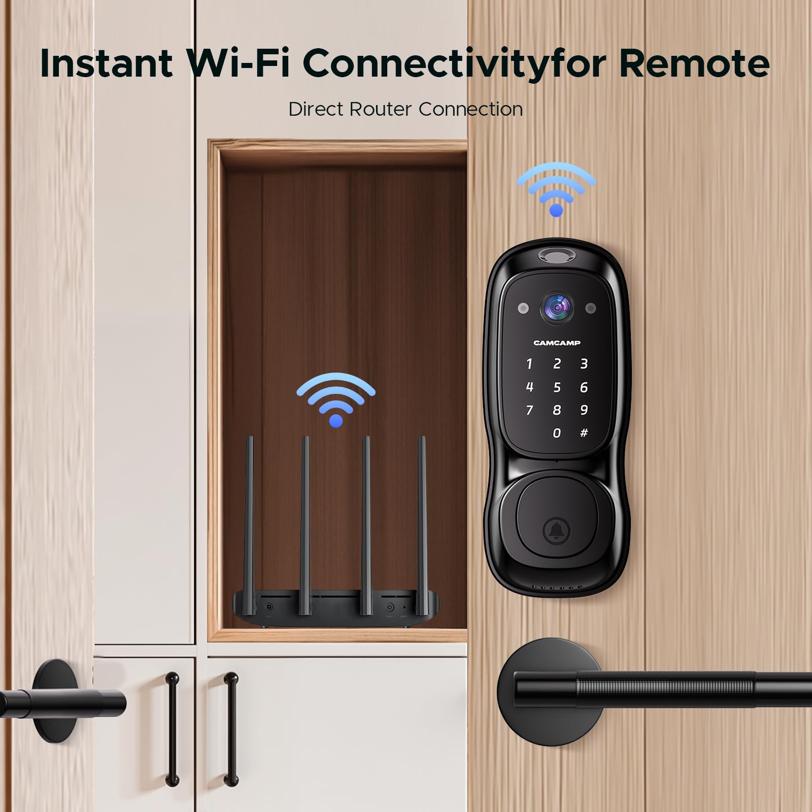 Camcamp Smart Door Lock IP66 weather rating protects performance outdoors.