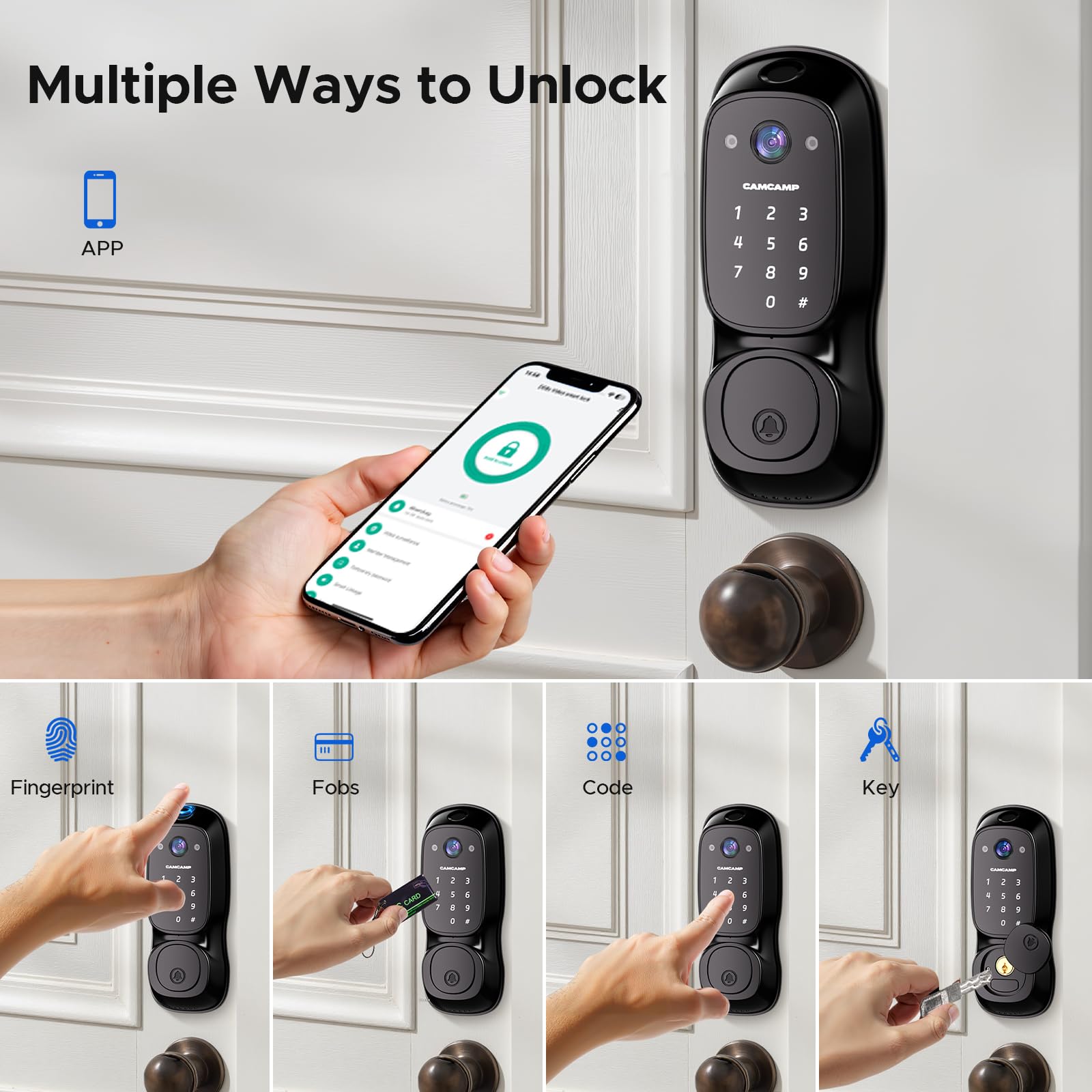 Camcamp Smart Door Lock night vision provides clear footage after dark.