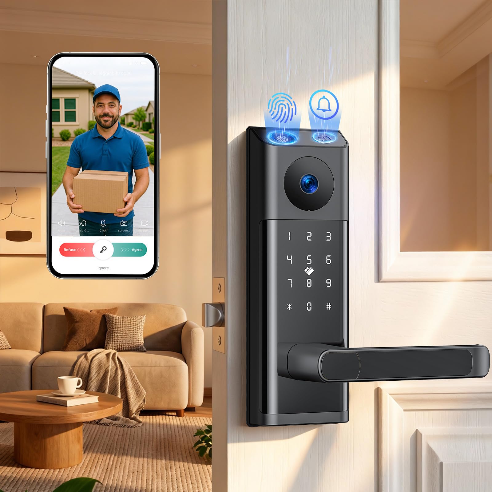 CAMCAMP Smart Lock with Camera captures front door view for real-time monitoring.
