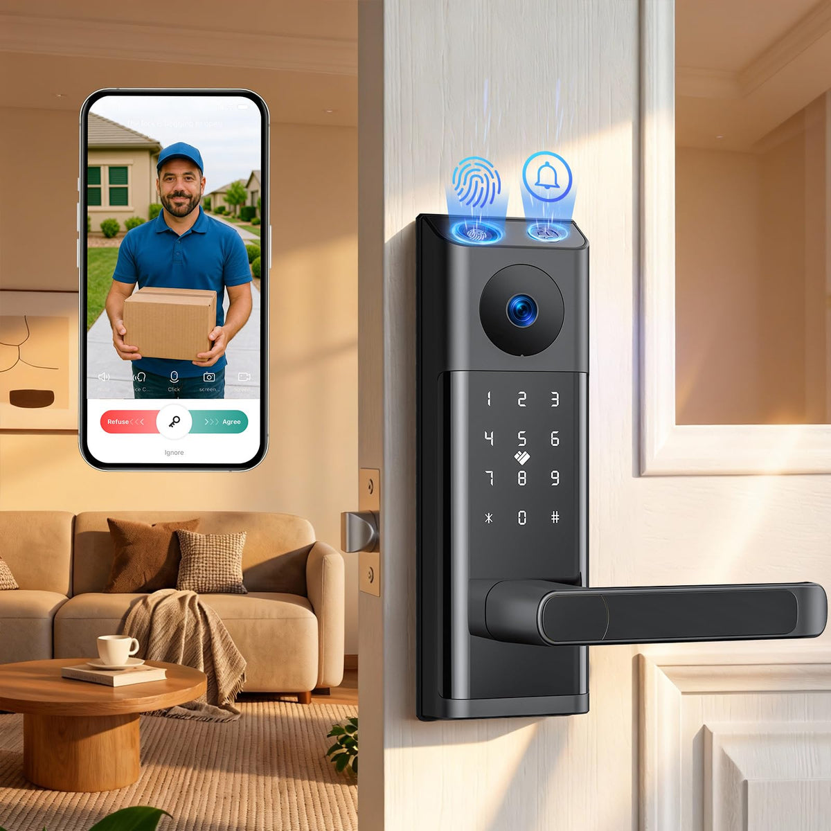 CAMCAMP Smart Lock with Camera captures front door view for real-time monitoring.