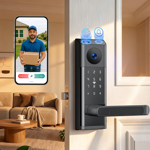 CAMCAMP Smart Lock with Camera captures front door view for real-time monitoring.