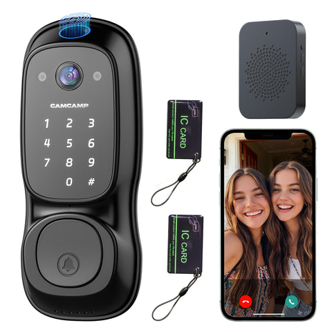 Camcamp Smart Lock with Camera front view enables real-time visitor view.