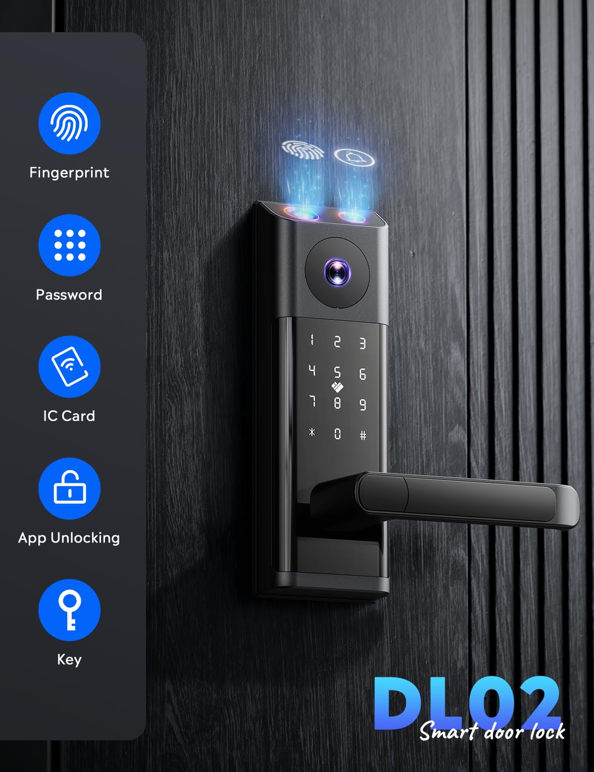 CAMCAMP keyless entry with fingerprint scan enables quick access.