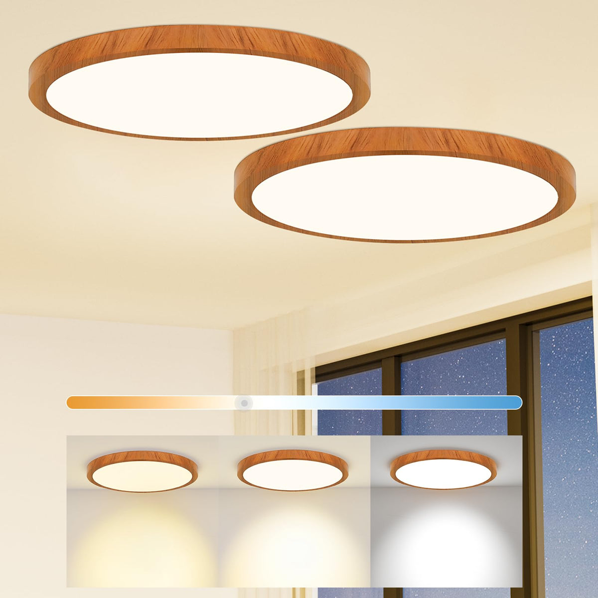 CAMCLIM ceiling light in walnut wood grain for a compact, stylish 12-inch glow.