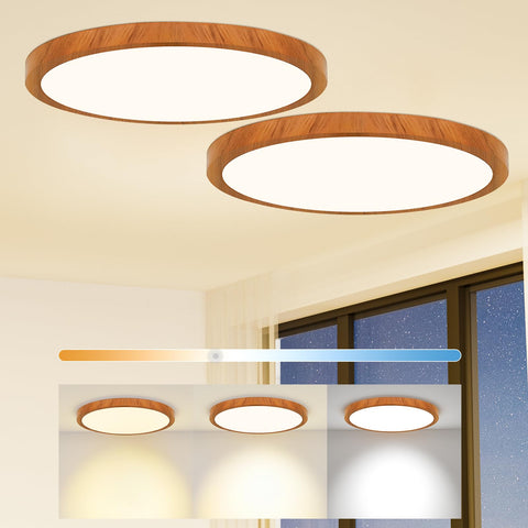 CAMCLIM ceiling light in walnut wood grain for a compact, stylish 12-inch glow.