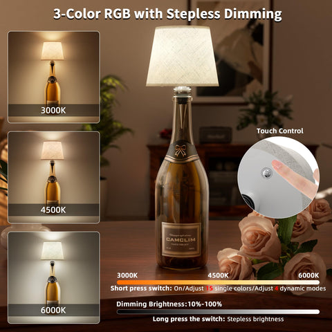 CAMCLIM dimmable bottle light with stepless brightness control