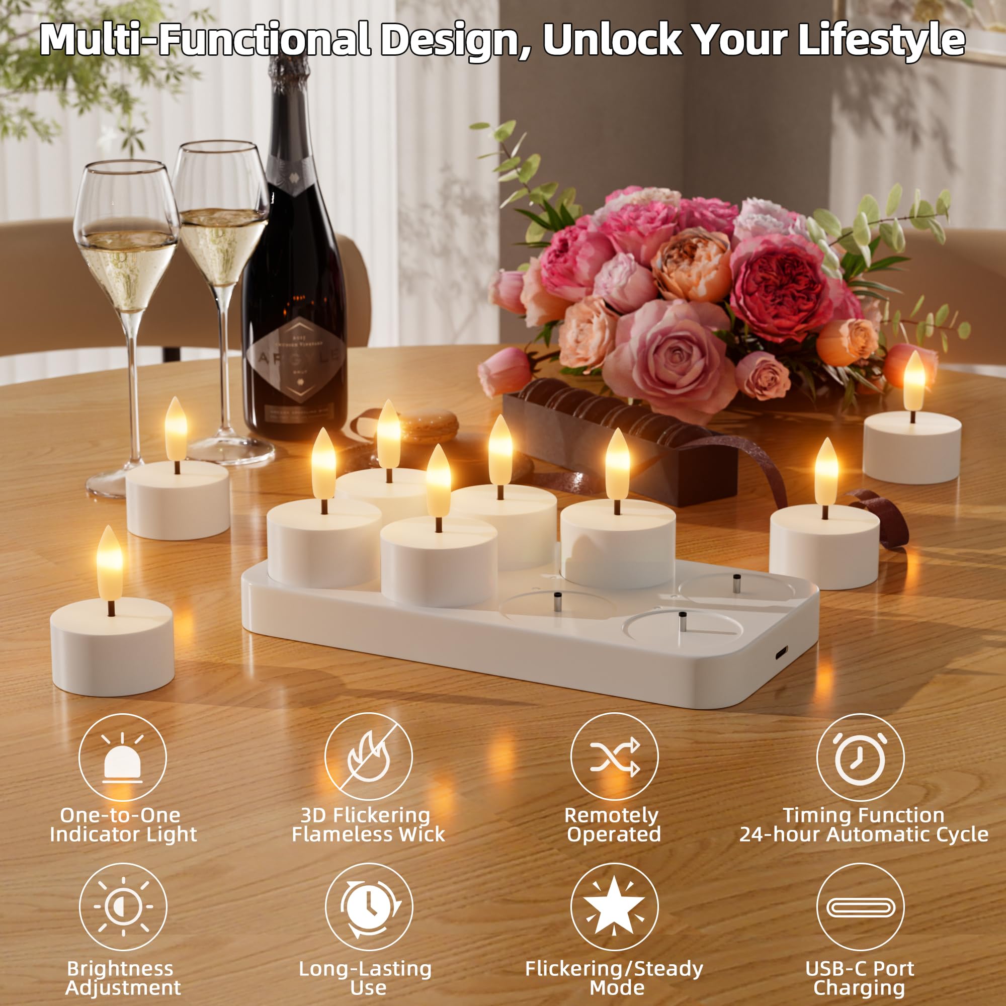 CAMCLIM eight tealights with charging station offer a tidy, cord-free setup