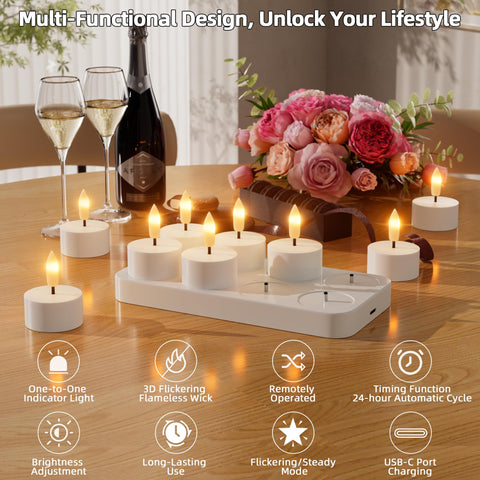CAMCLIM eight tealights with charging station offer a tidy, cord-free setup