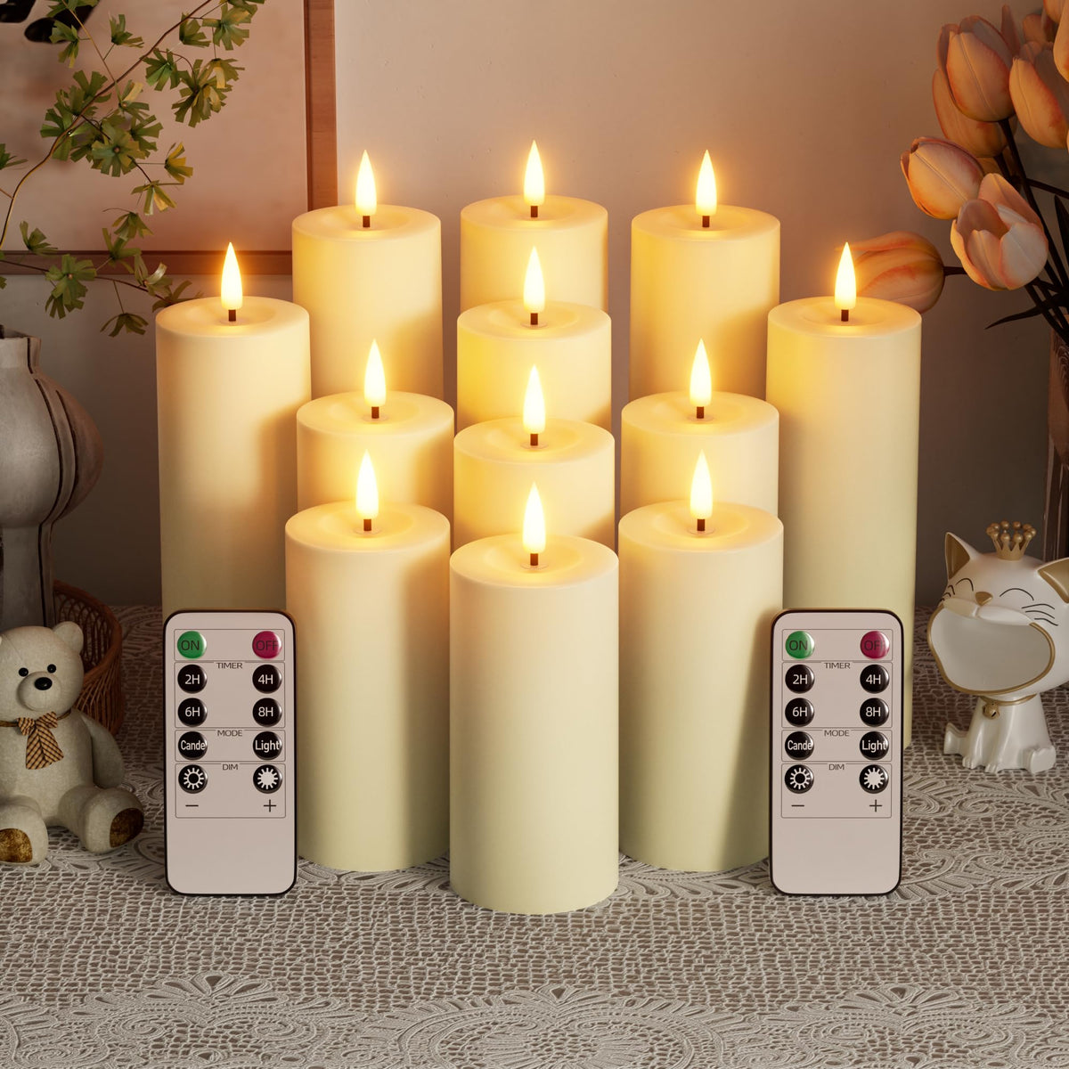 CAMCLIM flameless candles 12-pack on a dining table creating warm centerpieces