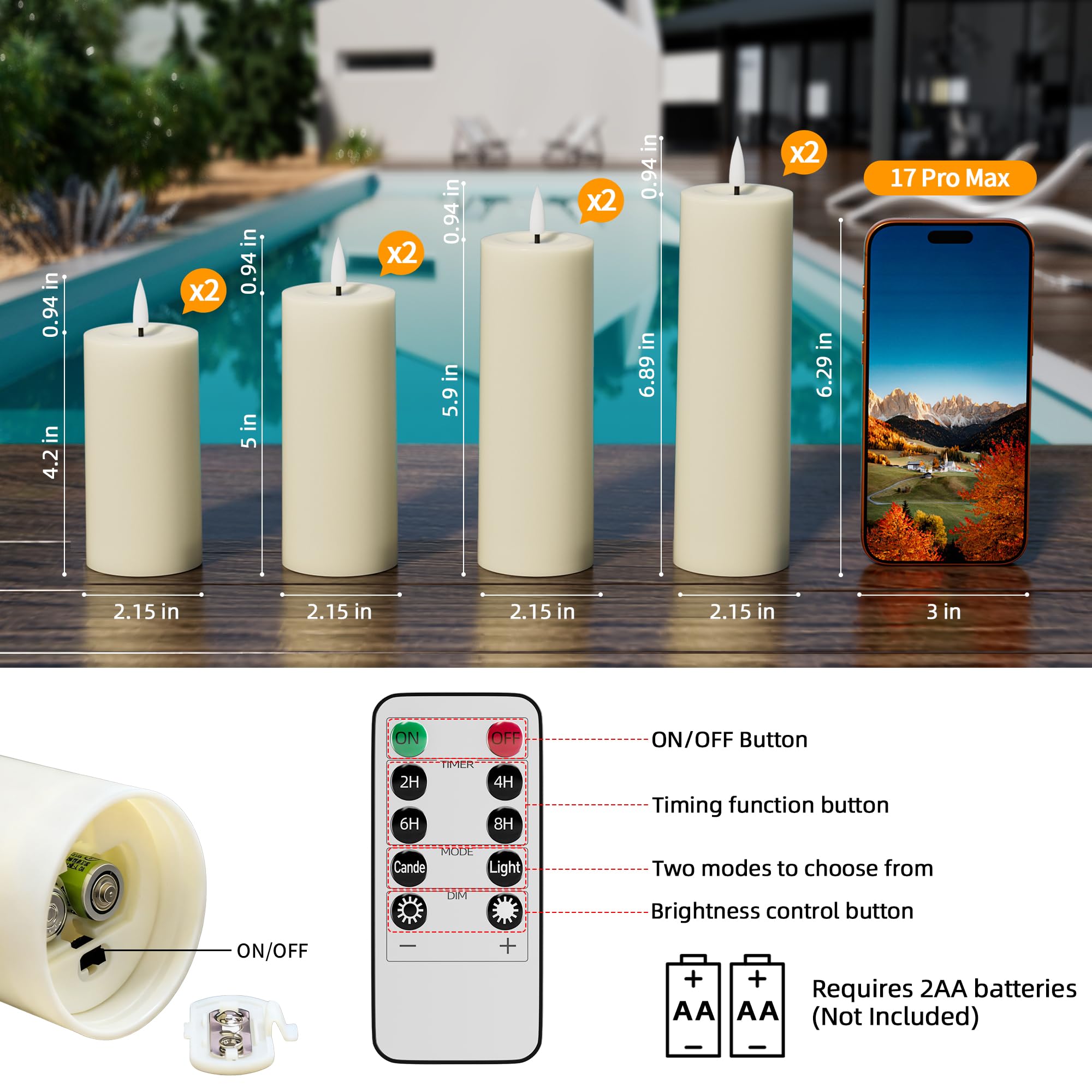 CAMCLIM candle set packaging showing two remotes included