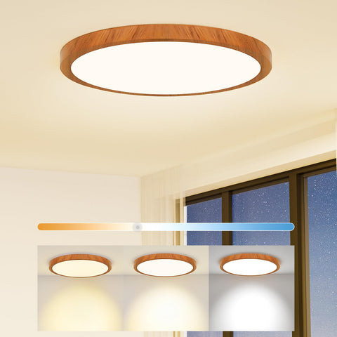CAMCLIM 12-inch walnut ceiling light with flat profile for a modern bedroom