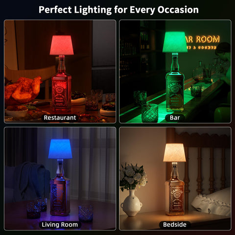 CAMCLIM timer-enabled bottle lamp set to auto-off after 60, 120, and 240 minutes